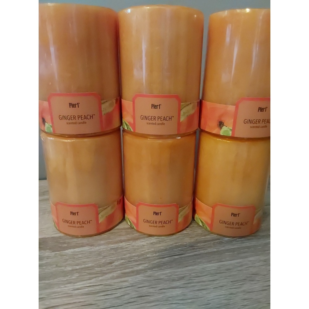 6 Lot Pier 1 Scented Pillar Candle Ginger Peach Rare 3" x 4" Sealed Discontinued